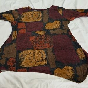 Avenue Multi-Color Abstract Block Print Skirt - Maroon, Mustard, Brown